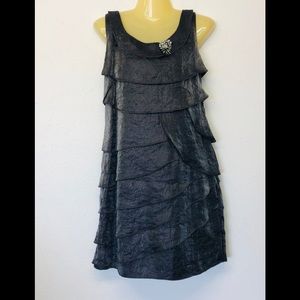 R&M Richards Dress Tiered Ruffle Charcoal Metallic